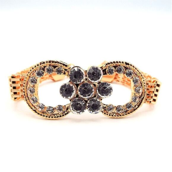 Yellow Gold with Diamond Crystal Flower and Double Circle Adjustable Bracelet - Picture 3 of 11